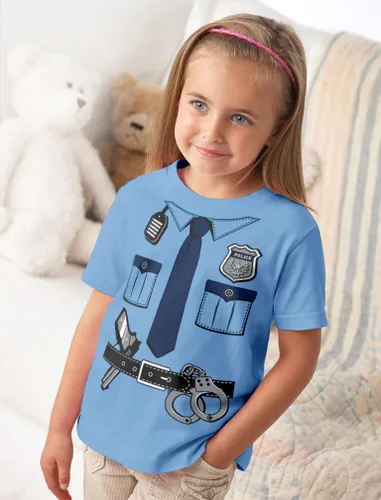 Vista 3 de Camisa de oficial de policía para niños, uniforme de policía, camisas de Halloween para niños pequeños