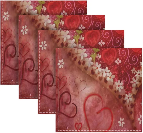 Vista 2 de Nander Juego de 6 servilletas de tela de flores de corazones para el día de San Valentín, suaves, cómodas, reutilizables, perfectas para cenas