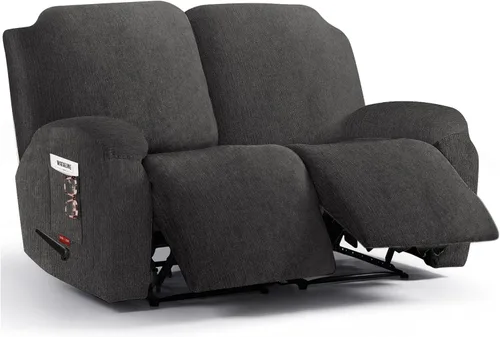 Vista 46 de 3 fundas elásticas para sillas reclinables, fundas de tela de felpa y protectores duraderos de muebles para niños y mascotas (1 plaza, negro)