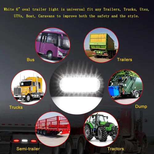 Vista 6 de NPAUTO 4 luces LED ovaladas de 6 pulgadas, 24 luces LED blancas de respaldo reverso, impermeable, parada de remolque, luz trasera para caravanas