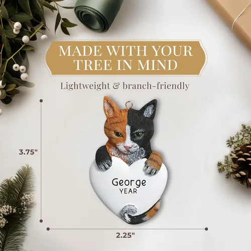 Vista 4 de Adorno personalizado de gato calicó 2026 Adornos de Navidad para mascotas grabados con láser las 24 horas Regalo de recuerdo de corazón