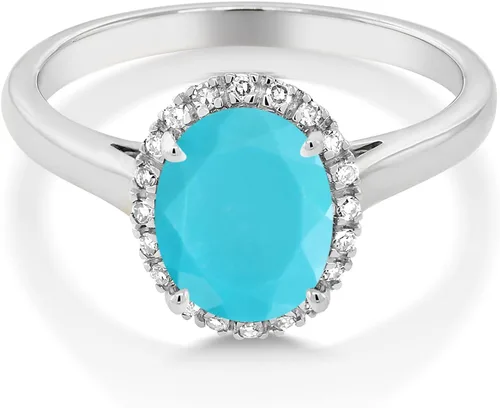 Vista 41 de Gem Stone King Anillo de compromiso ovalado de oro blanco de 10 quilates con piedra natal y halo de diamantes Ovalado de 0.354 x 0.276 in Anillo