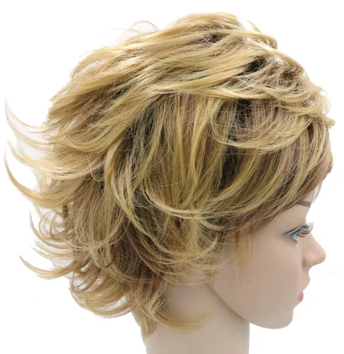 Vista 6 de 7.9 in Niñas Moda Corto Suelto Grande Rizado Cabello Mujeres Cosplay Peluca De Oro