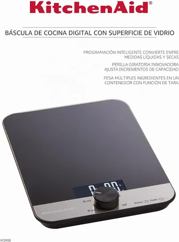 Vista 4 de KitchenAid KQ908 - Báscula digital para cocina y alimentos con superficie de vidrio, capacidad de 11 libras, color negro