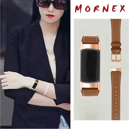 Vista 6 de Replacement Leather Band Compatible for Fitbit Charge 2/5/6, Classic Genuine Leather Wristband for Men Women