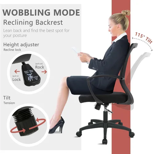 Vista 3 de Silla ergonómica de oficina, silla de escritorio para el hogar, silla de malla con respaldo medio, silla giratoria para computadora, silla ejecutiva