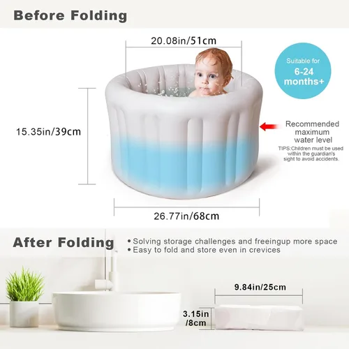 Vista 4 de Bañera inflable portátil para bebés de 6 meses en adelante, piscina plegable para bebés con base antideslizante y asiento de apoyo suave, ideal