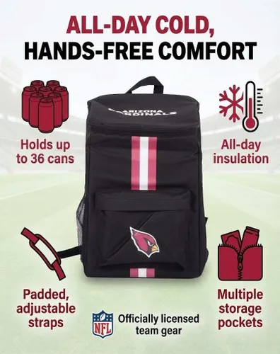 Vista 3 de Mochila hielera – Hielera portátil de lados suaves – Bolsa aislada con capacidad para 36 latas – Equipo de fútbol americano – Muestra tu espíritu