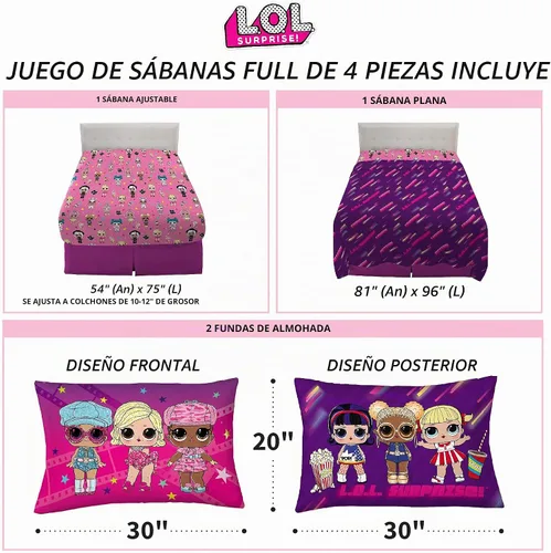 Vista 4 de Franco Juego de sábanas de microfibra súper suave para niños, tamaño matrimonial, LOL Surprise L.o.l. Sorpresa