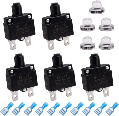 Vista 12 de mxuteuk 5 interruptores automáticos de 3 amperios con botón de reinicio manual de 125/250 V CA 32 V CC, interruptor protector de sobrecarga