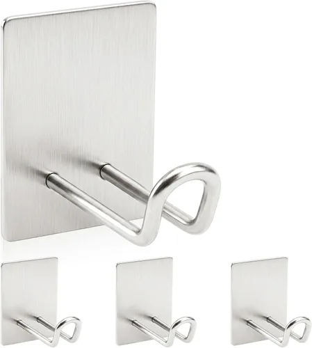 Vista 8 de Adhesive Hooks Heavy Duty, Long Stainless Steel Wall Towel Holder Black Double-tube