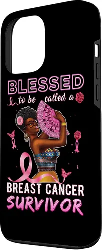 Vista 2 de iPhone 13 Pro Max Camisas afroamericanas contra el cáncer de mama para mujeres Blessed Survivor Case