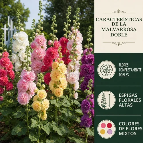 Vista 3 de 100 semillas dobles de Hollyhock – Flores perennes de reliquia multicolor, ideales para bordes y jardines de cabaña