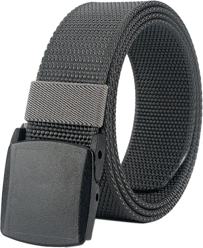 Vista 8 de LionVII Cinturón para hombre, cinturón casual de nailon con hebilla de plástico transpirable para viajes de trabajo, fácil de recortar