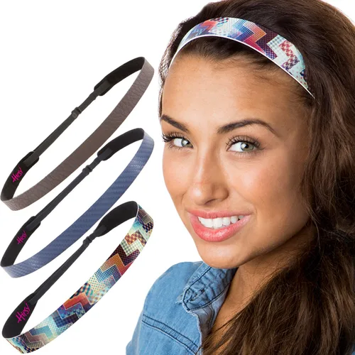 Vista 2 de Hipsy Paquete de 3 diademas ajustables para mujer, estilo casual, paquete de regalo múltiple (azul marino y marrón)