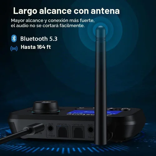 Vista 5 de Receptor transmisor Bluetooth 3 en 1 Bluetooth 5.3 adaptador de audio para 2 auriculares con control de volumen de derivación interruptor
