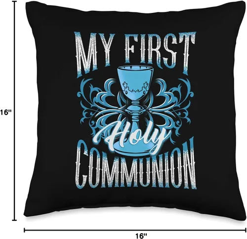 Vista 4 de Comunion Tees NYC My First Holy Comunion Gift Kids Cáliz Girls Blue Boys Throw Pillow, 15.7 x 15.7 in, multicolor