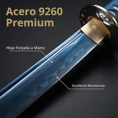 Vista 3 de Katana Sword, Handmade Samurai Sword 9260 Spring Steel - Plum Blossom Design, Full Tang & Clay Tempered - Ideal for Training, Practice, Collection &