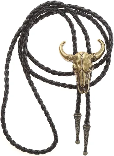 Vista 88 de Jeilwiy Corbata de bolo para hombre, corbata de vaquero occidental, collar de corbata de bolo dorado, corbata de cuero, corbata de Halloween