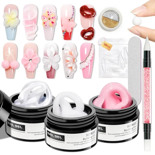 Vista 28 de Gel Constructor Sólido para Uñas - Gel de Arte de Uñas 3D Claro Transparente Antiadherente para Manos para Tallado, Moldeado, Patrones