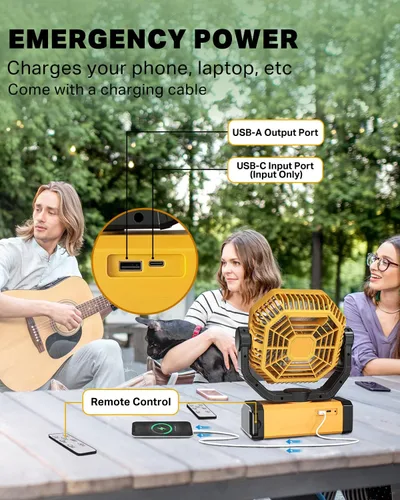 Vista 7 de Ventilador recargable portátil de 70 horas 20000 mAh de 9 pulgadas con oscilación automática/remoto/temporizador/luz LED, ventilador de camping