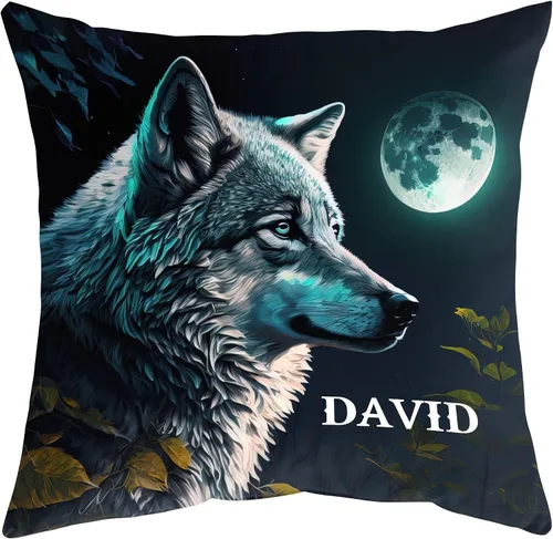 Vista 13 de Hyturtle Almohada personalizada de lobo (inserto incluido), regalos para hombres y mujeres para papá y esposo, regalos de cumpleaños para niños