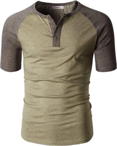 Vista 3 de H2H Camisetas Henley de manga corta raglán para hombre