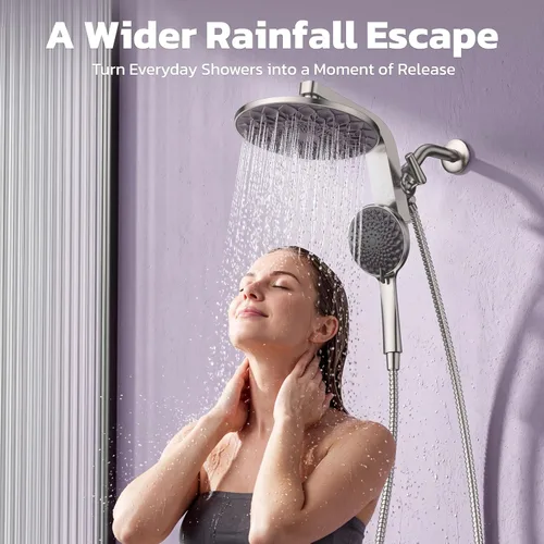 Vista 7 de HOPOPRO Rain Shower Head with Handheld, 9" Dual Shower Heads Combo Brushed Nickel