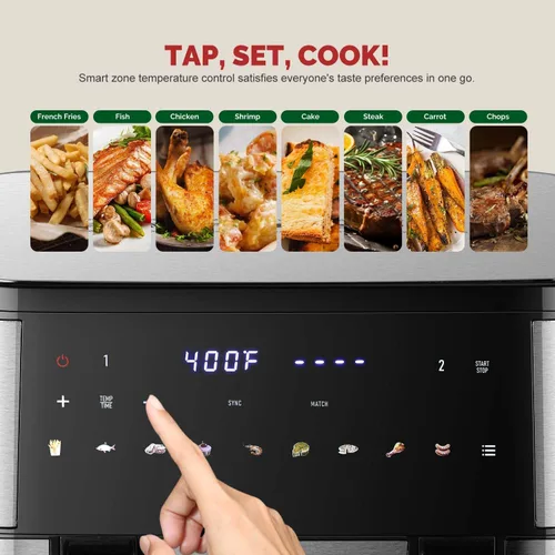 Vista 4 de Freidora de aire DualZone de 10 cuartos de galón con 2 cestas de freír independientes, controles SYNC y Match Cook Aplicar a verduras, alimentos