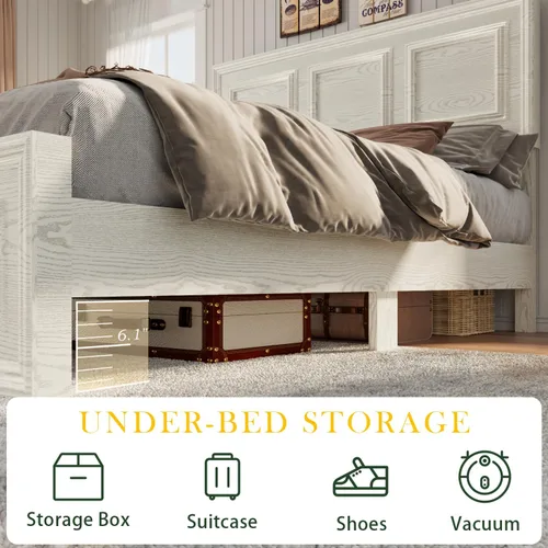 Vista 7 de Incyneva Base de cama matrimonial con cabecera ajustable en altura, marco de cama de plataforma de granja con puerto de carga y luces LED,