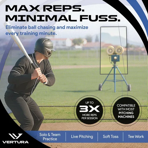 Vista 5 de Jaula de Bateo Portátil de 22 pies x 12 pies x 8 pies para Béisbol y Sóftbol – Jaula de Golpeo Fácil de Instalar con Agujero para Máquina