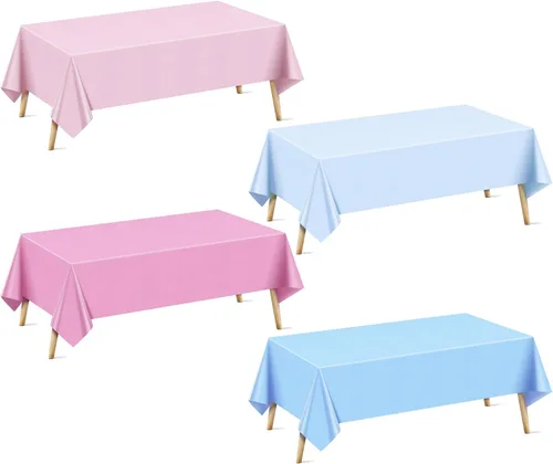 Vista 29 de Mantel rectangular de la serie azul y verde, 4 piezas, 54 x 72 pulgadas, color sólido, impermeable y a prueba de derrames, mantel de plástico