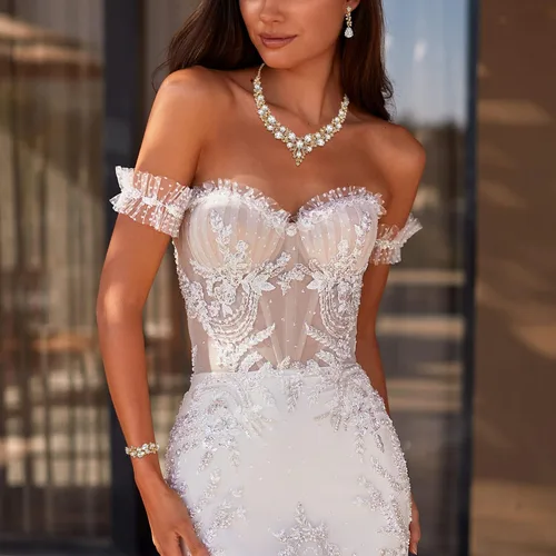 Vista 2 de BriLove - Juego de joyas de boda con cristales austriacos, collar, aretes y pulsera para mujer