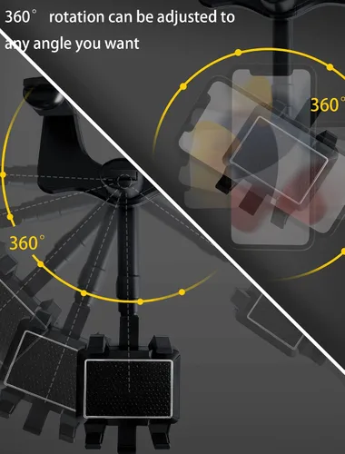Vista 4 de Soporte giratorio y retráctil de 360° para teléfono de automóvil, soporte ajustable multifuncional, soporte universal para teléfono con espejo