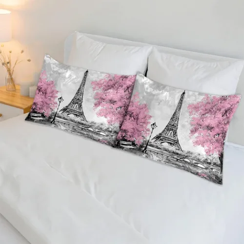 Vista 6 de Funda de almohada de satén con cierre de sobre para cabello y piel, funda de almohada de seda tamaño estándar francés París Torre Eiffel Street