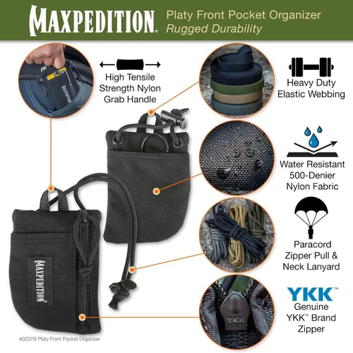 Vista 3 de MAXPEDITION Organizador de Bolsillo Platy, Bolsa de Herramientas EDC Duradera para Hombres, Cartera de Cuello con Cordón Paracord, Sostiene