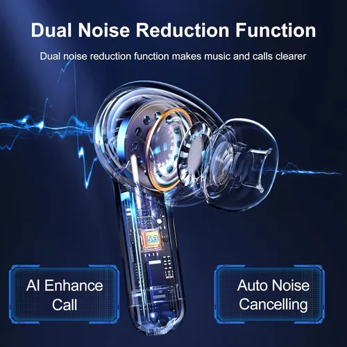 Vista 4 de Auriculares inalámbricos con cancelación de ruido Bluetooth 5.3, auriculares deportivos con micrófono integrado, IPX7 impermeable y pantalla LED
