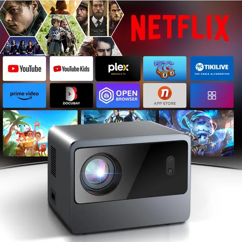 Vista 9 de [Netflix oficialmente y aplicaciones integradas] Mini proyector con WiFi y proyector Bluetooth HD 1080P, 1200 ANSI, proyector de video automático