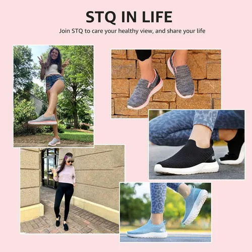Vista 8 de STQ Tenis sin cordones para mujer, ligeros, cómodos y transpirables de malla