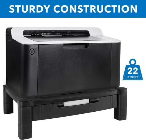 Vista 8 de Mount-It! Elevador de monitor con cajón Soporte de monitor de altura ajustable con almacenamiento deslizante de tres filas Elevador