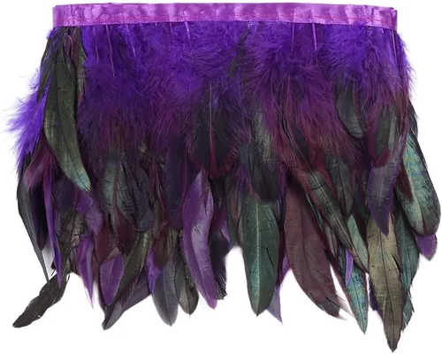 Vista 11 de Shekyeon Borde de flecos de plumas de gallo de 2 yardas para decoración de disfraces (negro)