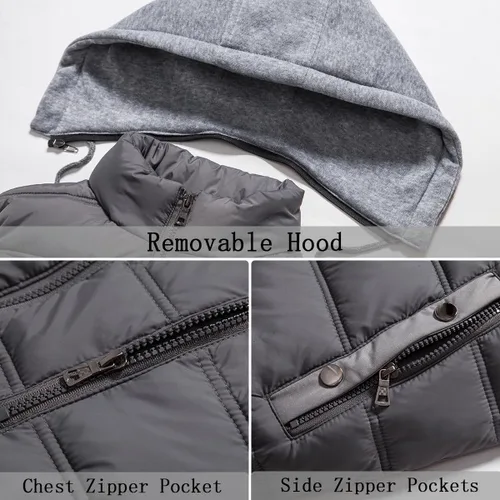 Vista 4 de Msmsse Chalecos acolchados para hombre, chaleco de invierno para hombre, ligero, resistente al viento, chaleco con capucha para golf y correr