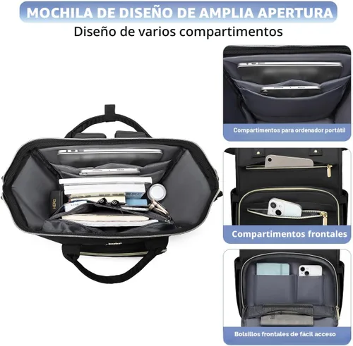 Vista 2 de FOCDOD - Mochila para laptop de mujer, para trabajo - Compatible con laptops de 15.6 pulgadas con compartimento para computadora, impermeable