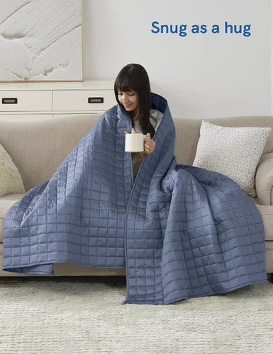 Vista 4 de YnM Manta con peso refrescante, compartimentos más pequeños con cuentas de cristal, manta de cama para una persona de 60 libras, ideal para cama