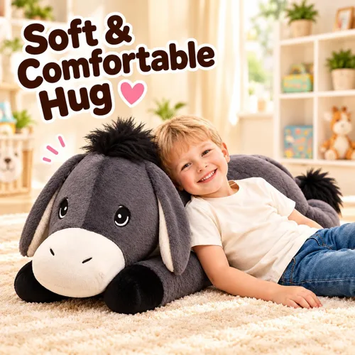 Vista 3 de IKASA Peluche de burro gigante de 33 pulgadas, súper suave, sin cremallera Burro gris oscuro