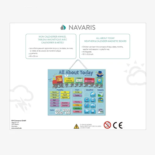 Vista 7 de Navaris Calendario magnético para niños, gráfico magnético de aprendizaje diario con clima, fecha, mes, día, temporada para niños, diseño de tren