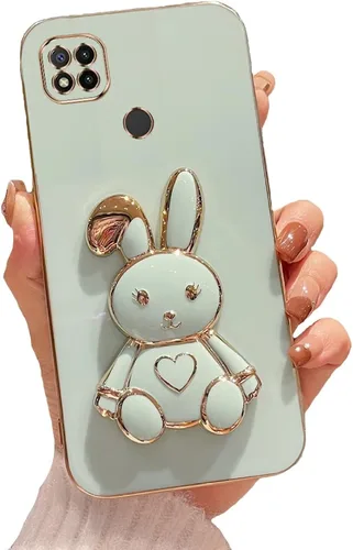 Vista 108 de Funda con soporte de conejo de corazón para Xiaomi Redmi A1, galvanizado suave TPU protector delgado a prueba de golpes con lindo conejito soporte