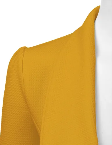 Vista 4 de Doublju Chaqueta clásica con frente abierto y drapeado, manga larga, para negocios, informal, para el trabajo, blazer para mujer, tallas extragrandes