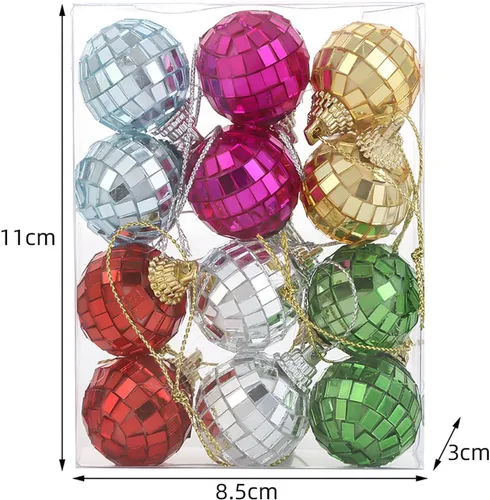 Vista 2 de Juego de bolas de discoteca con espejo, decoración de fiesta de discoteca plateada, bolas de Navidad reflectantes brillantes fáciles de colgar