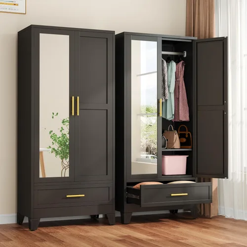 Vista 11 de winiowa Armario de metal con cajón, armario de 71 pulgadas con estantes ajustables y barra para colgar, armario de almacenamiento de ropa